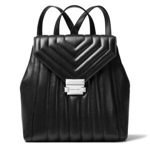 Michael Kors Black Leather Whitney Backpack with Silver Accents